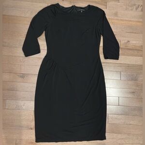 David Meister Black 3/4 sleeve dress ruched side boat neck size 4